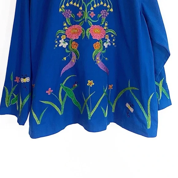 Vtg THE QUACKER FACTORY Colorful Embroidered Floral zip up Top Womens size 1X - Picture 7 of 16